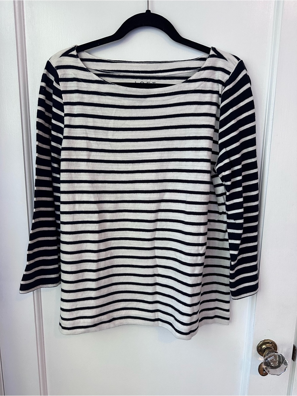 LOFT Women's Black & White Striped Boatneck Top